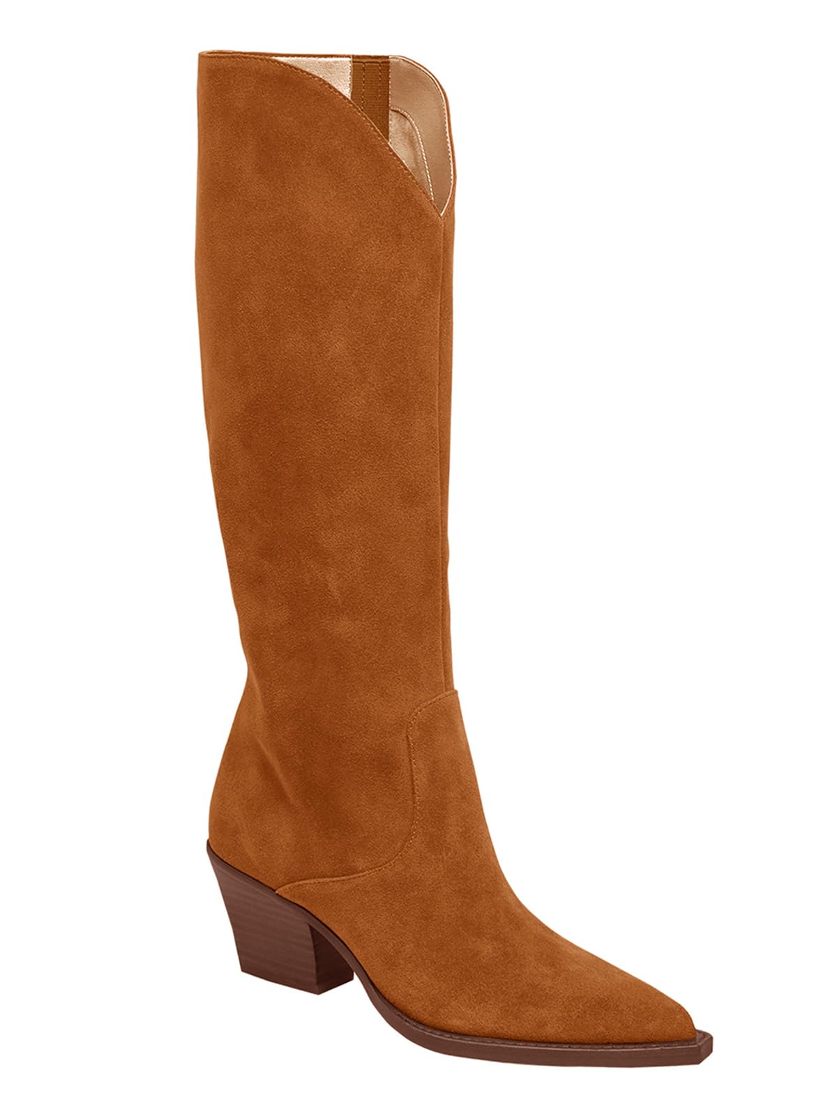 Coutgo Botas vaqueras de pantorrilla ancha para mujer, de gamuza, hasta la rodil