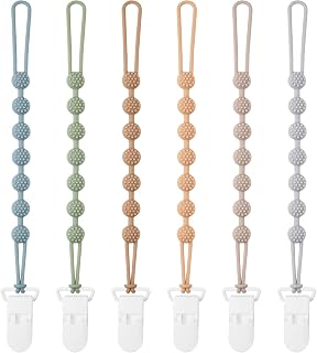 Eascrozn Baby Pacifier Clip, 6 Pack Silicone Pacifier Holder BPA Free | One Piece Design for Baby Boy and Girl, Soft Flexible Paci Binky Clips