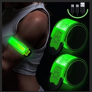 Simket LED Armbands Rechargeable 2 Pack – High-Vis Reflective Running Lights, IPX4 Waterproof & 10-12H Runtime, Adjustable Arm Bands for Night Running, Cycling, Walking, Dog Walking, Men Women Kids