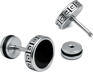【Hypoallergenic Earrings for Men】-18G Flat Mens Surgical Steel Black Stud Earring 10mm (0.4")-【For Sensitive Skin & New Piercings】 Textured Brick Design Pair 0.28oz Men's jewelry-Para Hombre