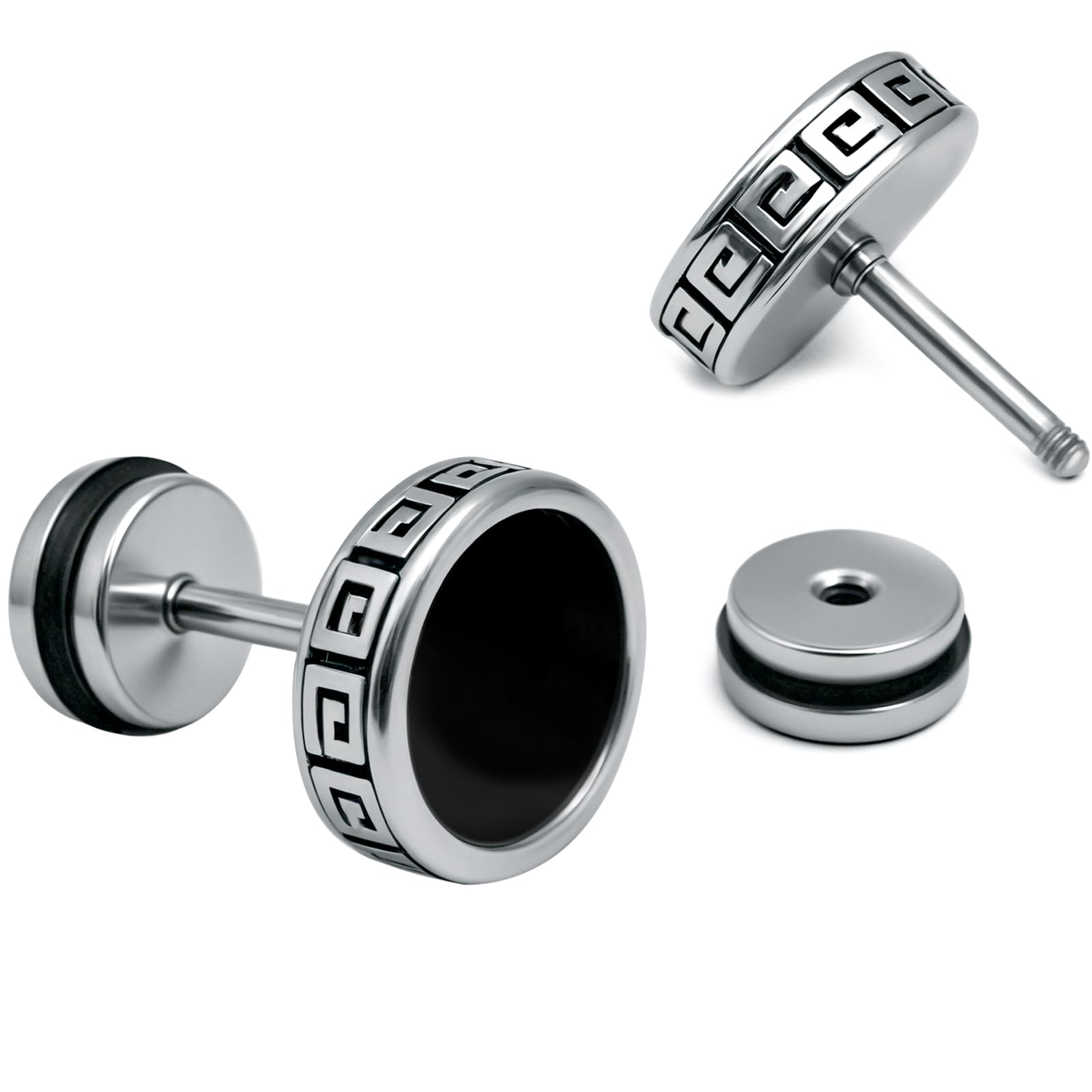 【Hypoallergenic Earrings for Men】-18G Flat Mens Surgical Steel Black Stud Earrin