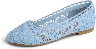 Feversole Women's Comfort Breathable Knit Crochet Shoes Lace Ballet Flats Round Toe