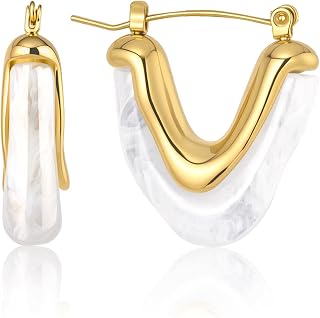 Fullpop Vintage Earrings for Women, Chunky 14K Gold Plated Resin Hoop Earrings Lightweight Hollow Drop Earrings Hypoallergenic Earrings for Women Vintage Anthropologie Jewelry Gifts for Women