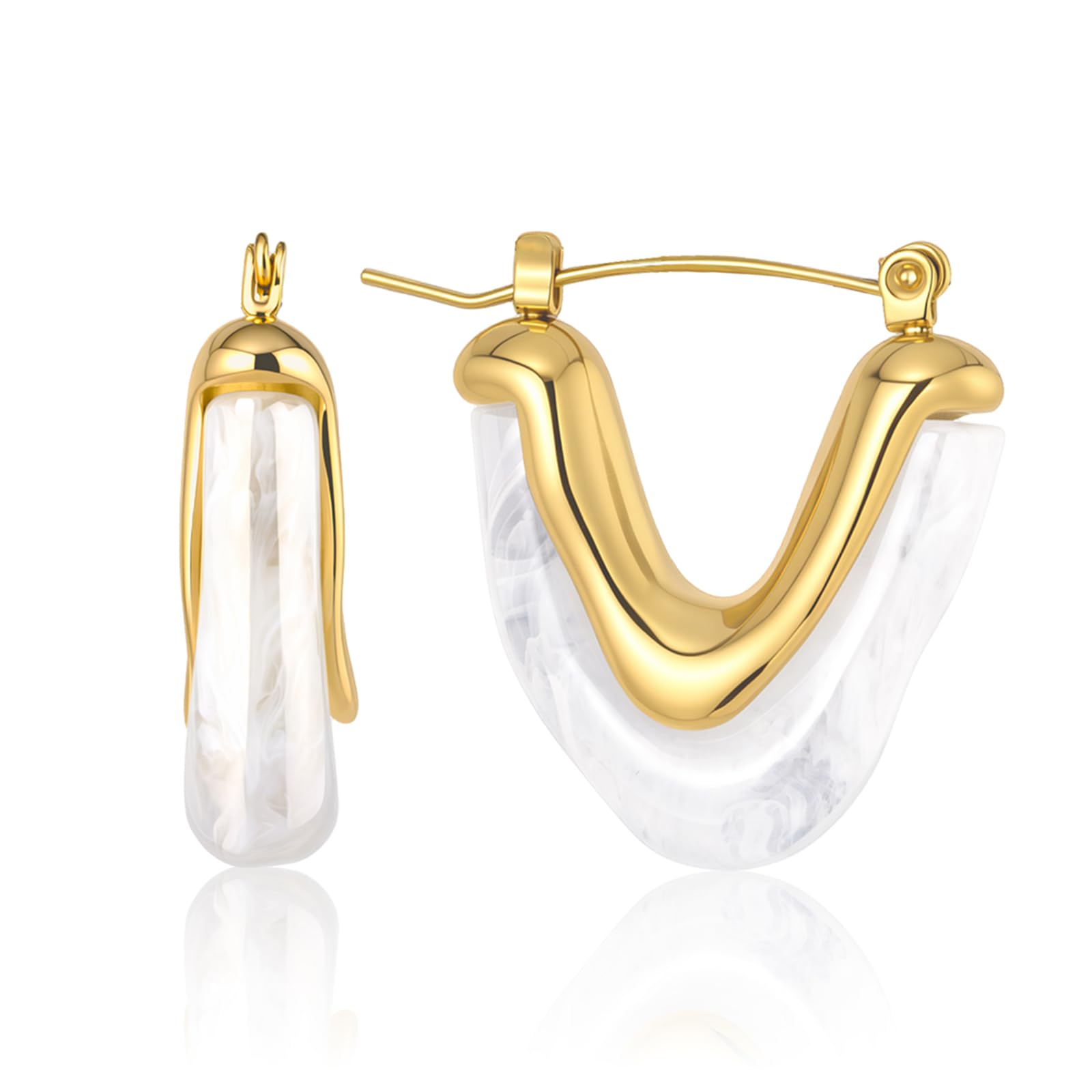 Fullpop Vintage Earrings for Women, Chunky 14K Gold Plated Resin Hoop Earrings L