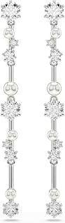 Swarovski Constella drop earrings, Crystal pearl, Round cuts, clear, Rhodium finish