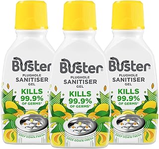 Buster Plughole Sanitiser Gel (Citrus) Pack of 3 x 300ml | Fast-Acting Sink and Drain Cleaner, Long-Lasting Scent, Kills 99.9% of Germs, For Use in Drains and Stainless Steel Sinks