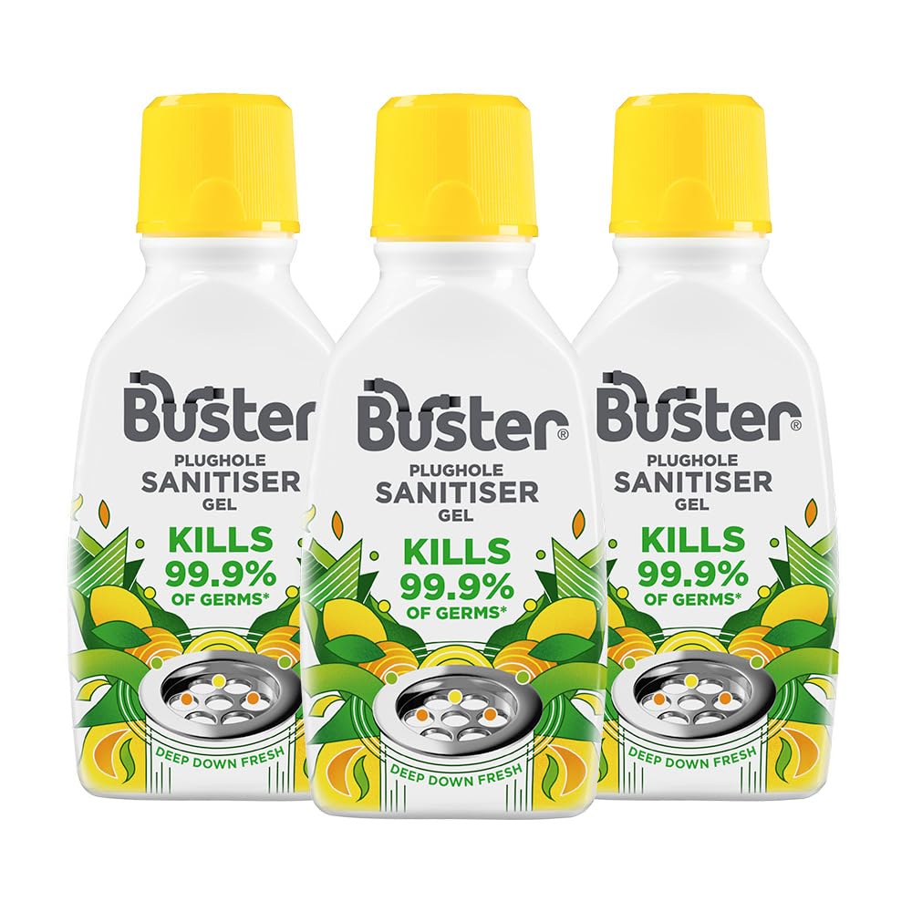 Buster Plughole Sanitiser Gel (Citrus) Pack of 3 x 300ml | Fast-Acting Sink and 