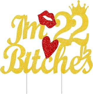 Happy 22nd Birthday Cake Topper Gold Glitter Toast 22nd Birthday Decorations 22nd Anniversary Dessert Topper 22 Theme Cake Picks Appetizer Cocktail Toothpick Party Supplies