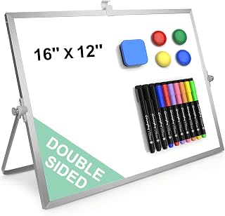 Dry Erase White Board with Stand, 16"x12" Double-Sided Magnetic Whiteboard | Dry Erase Board with Markers, Desktop Whiteboard Easel, Portable Small White Board Dry Erase for Drawing, Office, Home