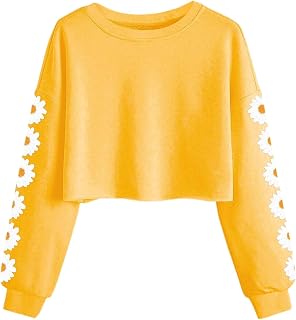 Imily Bela Girls Sweatshirt Daisy Pinted Crop Tops Cute Kids Jumper Long Sleeve Pullover Tee Shirts Clothes