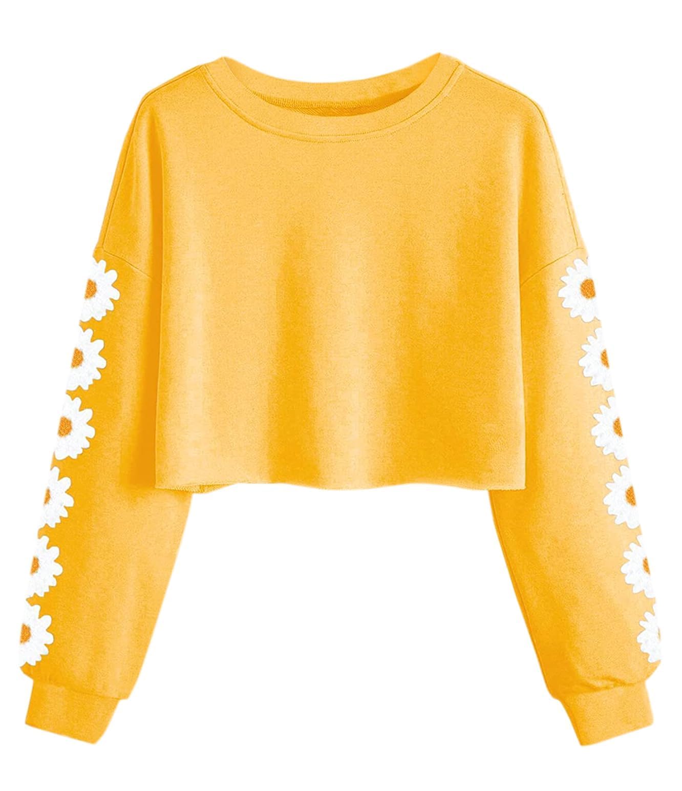 Imily Bela Girls Sweatshirt Daisy Pinted Crop Tops Cute Kids Jumper Long Sleeve 