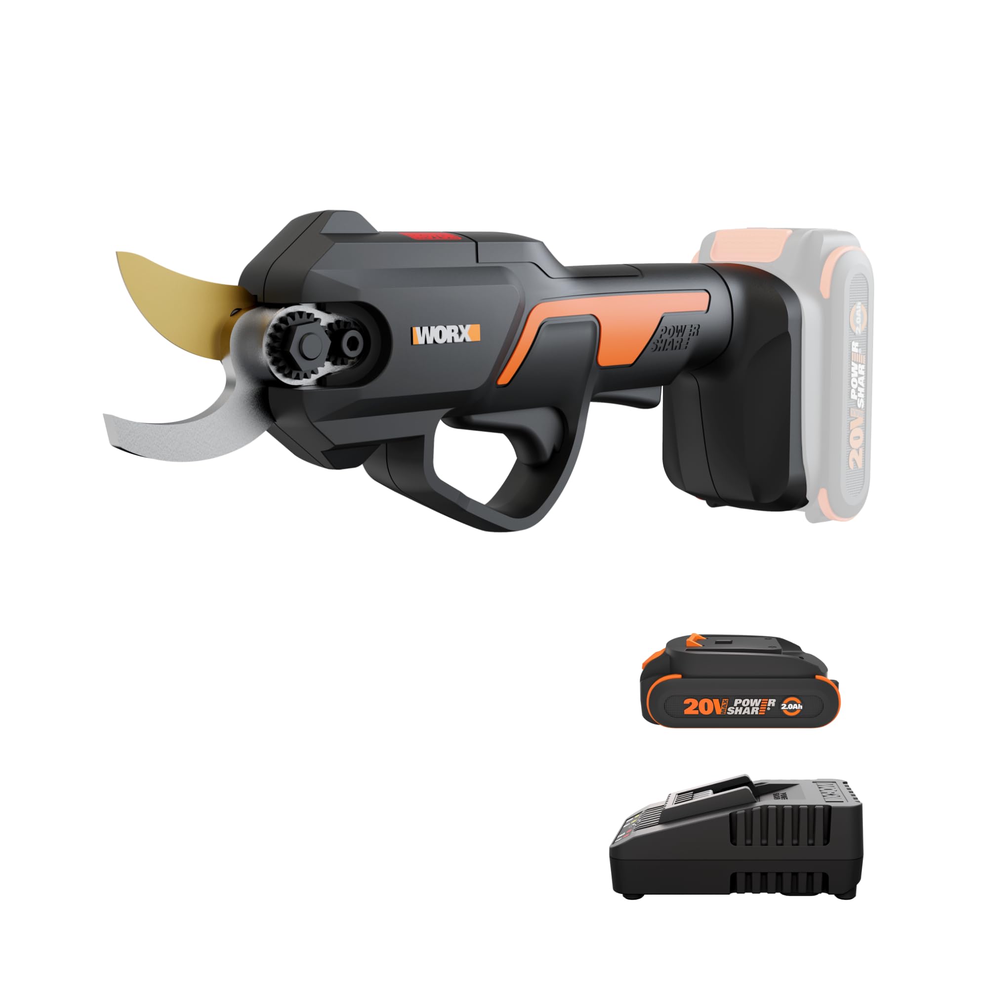 WORX Cordless Pruning Shear, 20V Powered Lopper, WG330 | Titanium coated blade; 