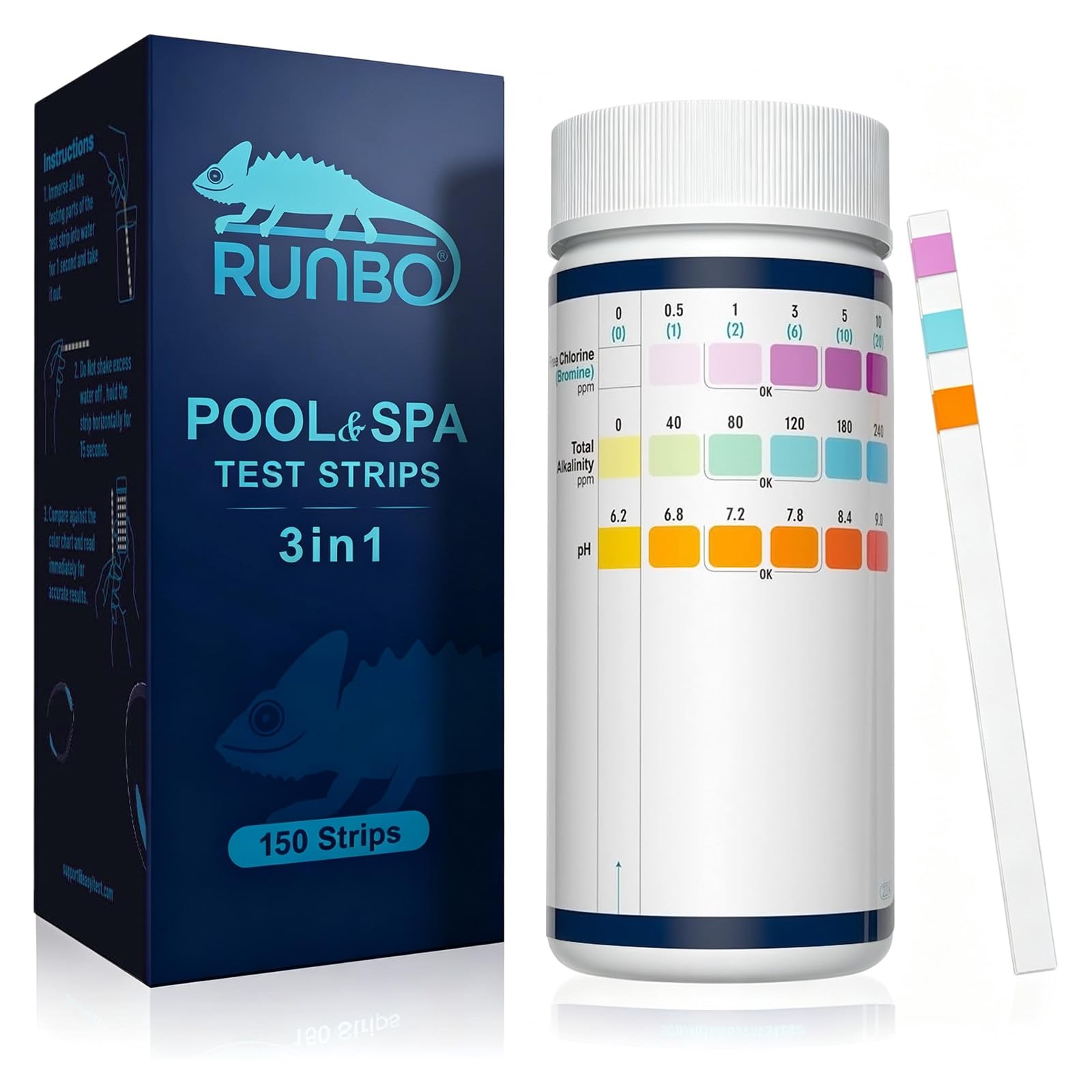 RUNBO 3 in 1 Hot Tub Test Strips, Swimming and Pool | SPA Test Strips kits for F