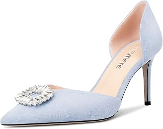 Castamere Women's High Heel Pointed Toe Pumps Two-Piece Slip-on Diamante Crystal Prom Dress 8 CM Heels