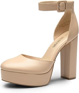 DREAM PAIRS Women's Platform Chunky Round Toe Heels