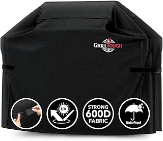 GrillTough Heavy Duty BBQ Grill Cover for Outdoor Grill, 58 Inch, Black | Waterproof, Rip-Proof Fabric, Weather & UV Resistant, Fade Resistant, Adjustable Straps, Secure Fit for Outdoor Grills