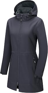 Outdoor Ventures Ladies Soft Shell Jacket with Removable Hood Fleece Lined Insulated Windbreaker Long Warm Jacket