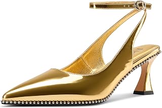 NobleOnly Zapatos de vestir para mujer, con correa de tobillo, puntera puntiaguda, tacón de gatito, zapatos de vestir de 2.6 pulgadas