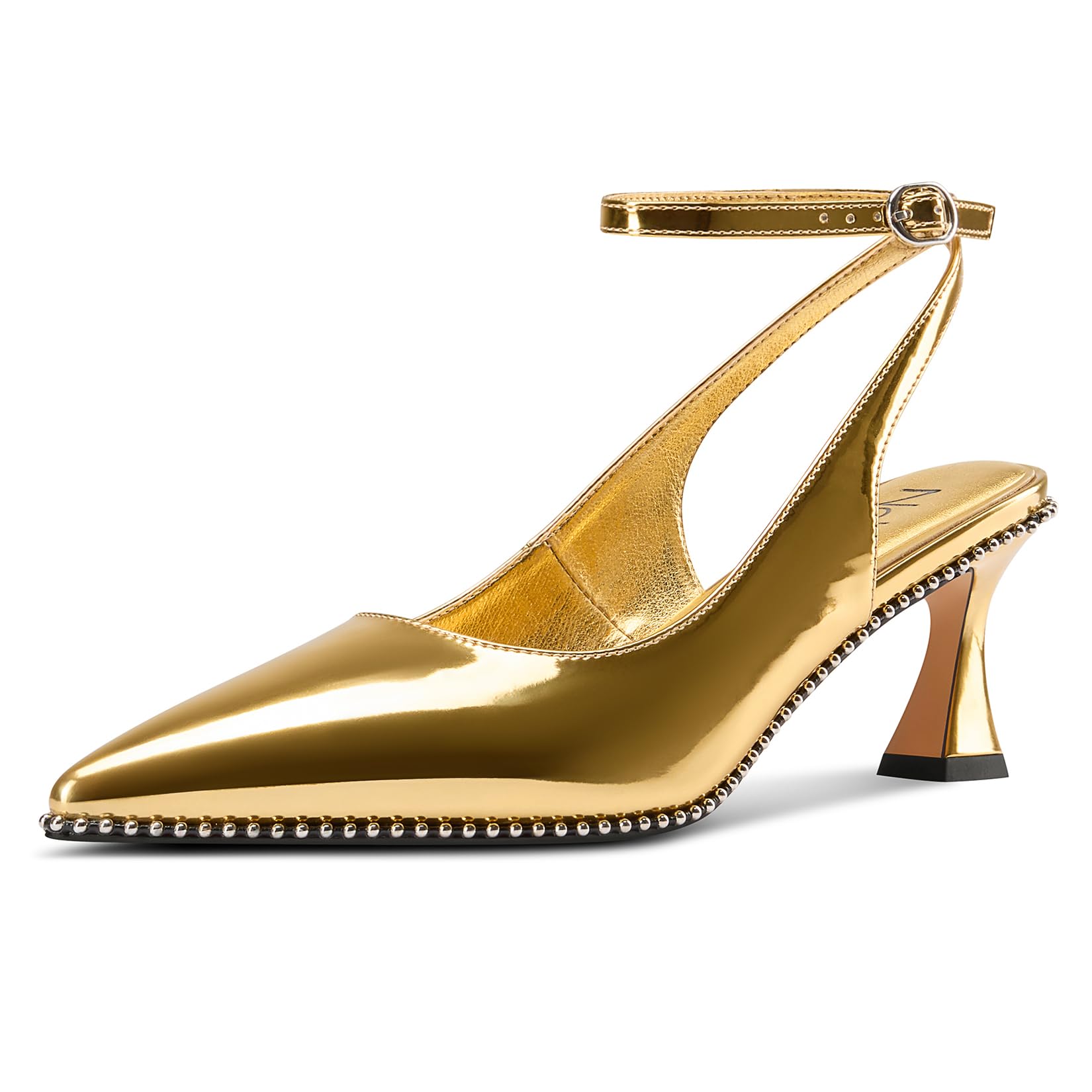 NobleOnly Zapatos de vestir para mujer, con correa de tobillo, puntera puntiagud