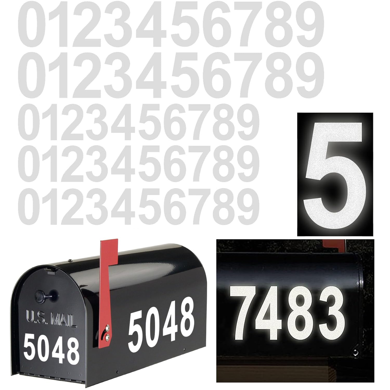 Reflective Mailbox Numbers Sticker Decal Waterproof Number Self Adhesive | 5 Set