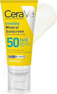 CeraVe Invisible Mineral Sunscreen SPF 50, Face Sunscreen, 1.62oz | Skincare for Sun Protection, Travel Size Mineral Sunscreen with Zinc Oxide, Niacinamide &amp; Vitamin E, Oil Free, Fragrance Free