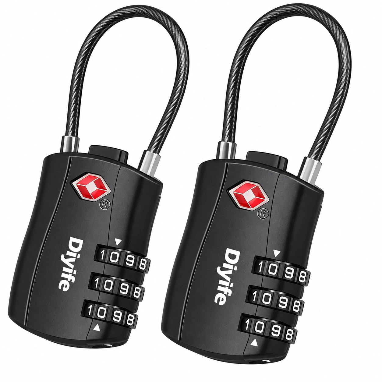 Diyife TSA Approved Luggage Locks with Flexible Steel Cable, Easy to Set up | 3-