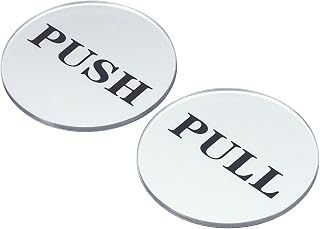 Push Pull Door Sign, 2 Pack Self Adhesive Round Acrylic Gate Sticker Wall Marker for Office Store Shop, Silver