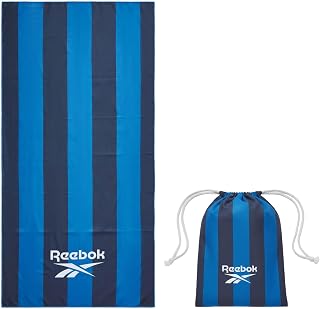 Reebok Sand Free Beach Towel - Quick Dry Microfibre Towel | Lightweight & Compact | Includes Carry Bag | Large Travel Towel for Pool, Gym & Travel Essentials - 90 x 180cm, Navy/Blue Stripe