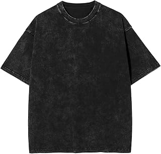 PADOLA Men's T Shirt Cotton Short Sleeve Vintage Washed Oversized Streetwear Shirt T Shirt Simple