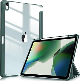 Fintie (フィンティー) ハイブリッド スリムケース iPad Air 13インチ M4/M3/M2（2026/2025/2024）用 - [ペンシルホルダー内蔵] 耐衝撃カバー クリア透明バックシェル付き ミッドナイトグリーン