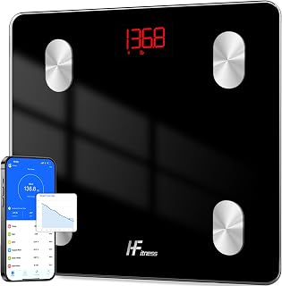 HomeFashion HFitness Smart Bathroom Scales for Body Weight, Bluetooth Body Fat Scale with 19 Body Composition Metrics, Digital Weighing Scale, BMI, Muscle Mass, Bone Mass, iOS & Android App Black