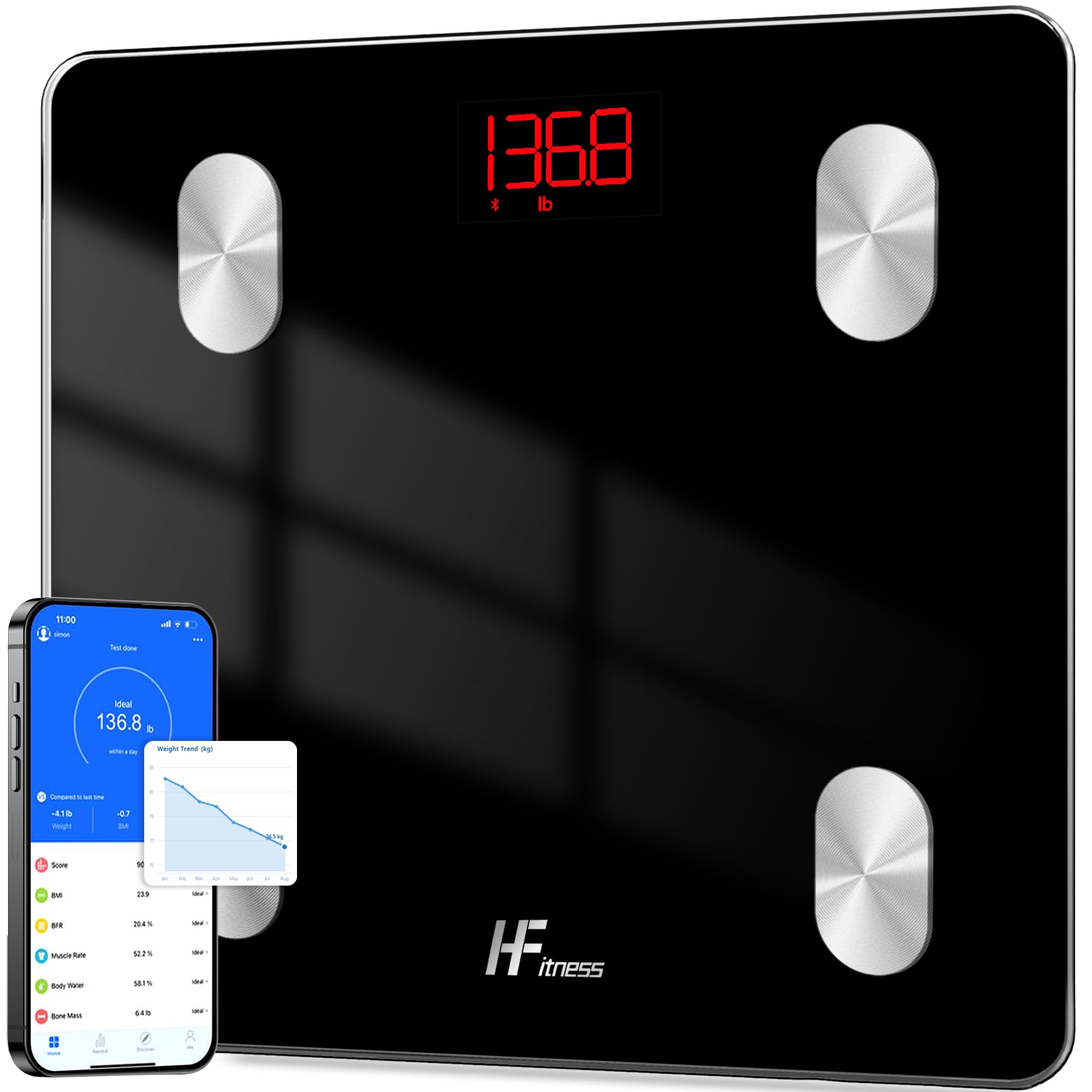 HomeFashion HFitness Smart Bathroom Scales for Body Weight, Bluetooth Body Fat S