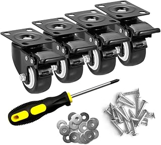 ASHGOOB 2" Caster Wheels Set of 4, Heavy Duty Casters with Brake | No Noise, Locking, Polyurethane (PU) Wheels, Swivel Plate, Castors, Pack of 4