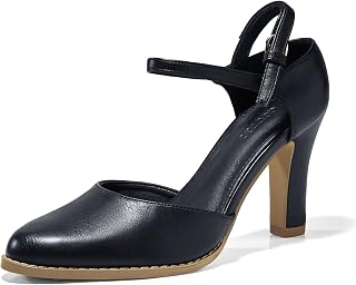 Coutgo Womens Chunky High Heels Closed Pointed Toe Ankle Strap Pumps Vintage D'Orsay Dress Party Shoes