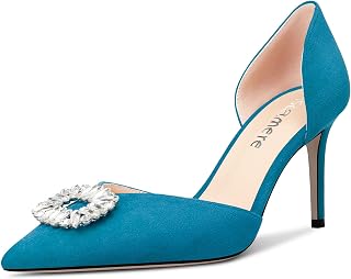 Castamere Women's High Heel Pointed Toe Pumps Two-Piece Slip-on Diamante Crystal Prom Dress 8 CM Heels