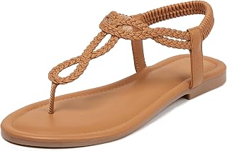 zeetoo Braided Flat Sandals for Women Thong Strappy Elastic Ankle Strap
