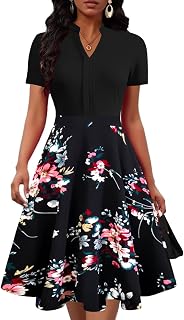 Mokayee Women Summer Short Sleeve V Neck Bodycon Semi Formal Work Wedding Guest Dresses with Pockets