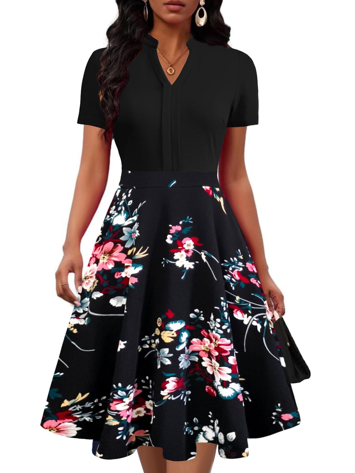 Mokayee Women Summer Short Sleeve V Neck Bodycon Semi Formal Work Wedding Guest 