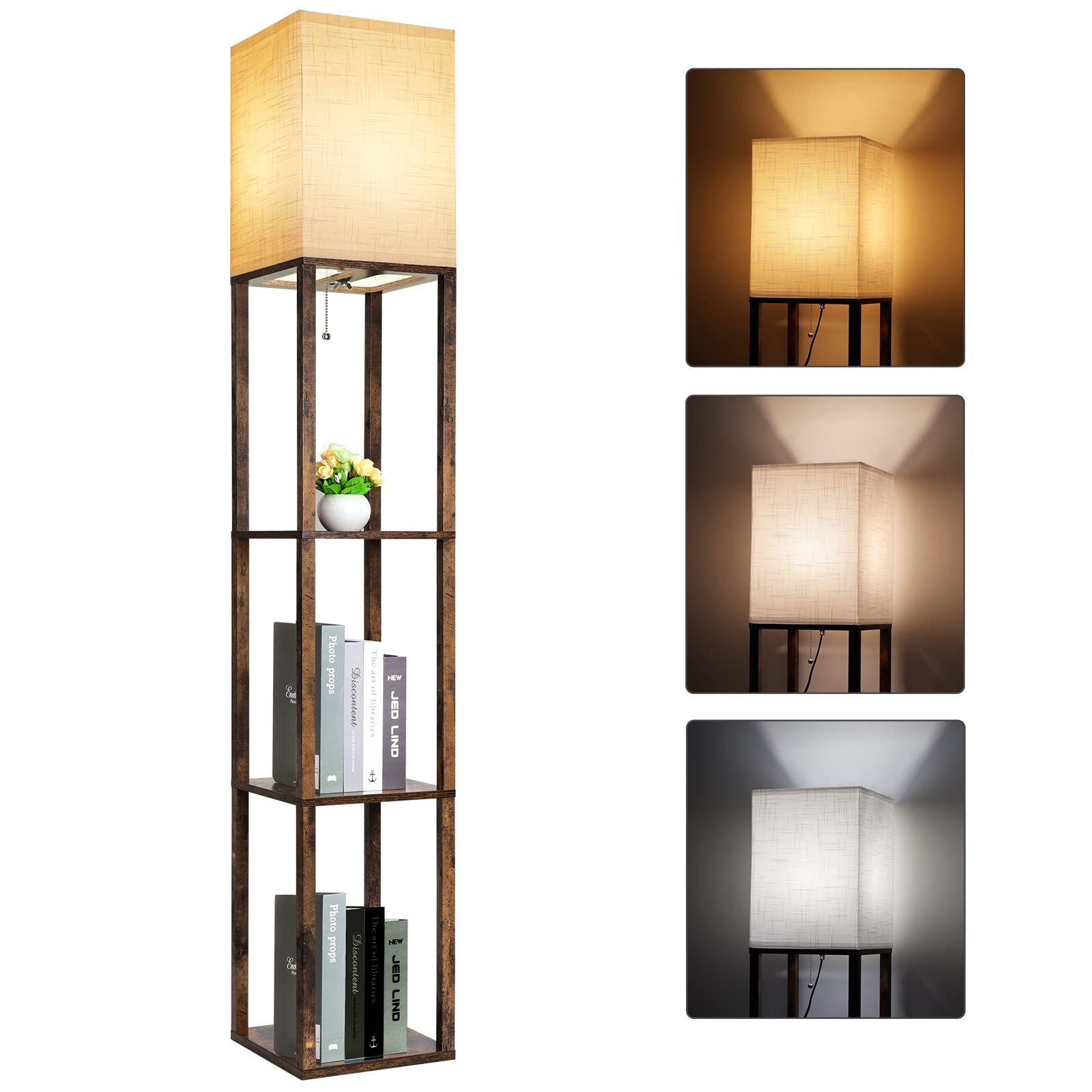 RUNTOP Floor Lamp with Shelves, Modern Shelf Lamp for Display Storage, 3 Color T