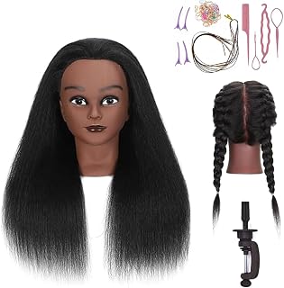 100% Real Hair Mannequin Head Training Head Manikin Cosmetology Doll Head for Hairdresser Practice Braiding Hair Styling with Clamp stand (16 -Inch)
