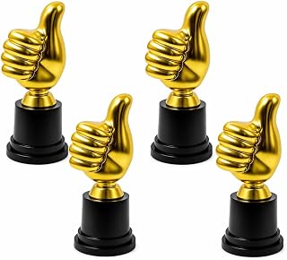 MIRJXB 4 Pcs Thumbs Up Trophy Set for Awards and Recognition | Mini Funny Trophies for Classroom, Office Party Decor, and Sports Competitions, 5.12-Inch Plastic Statue