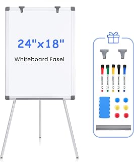 MAKELLO Whiteboard with Stand 24x18 in, Small Classroom Easel, Lightweight | Portable Whiteboard Easel Folding, Magnetic Dry Erase Board Stand, Adjustable Height Whiteboard Stand for Homeschool, Teacher
