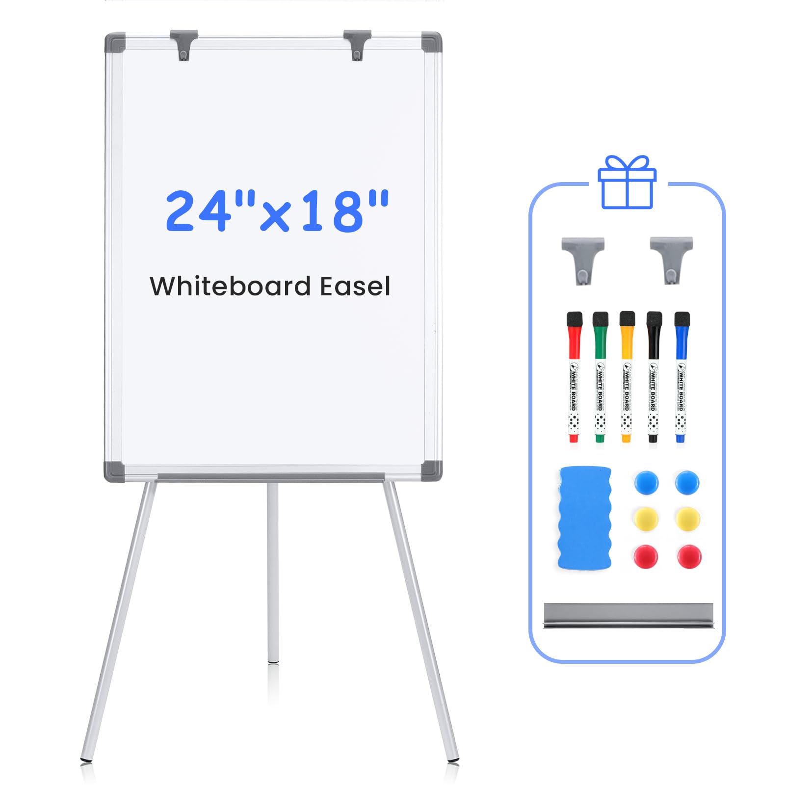 MAKELLO Whiteboard with Stand 24x18 in, Small Classroom Easel, Lightweight | Por