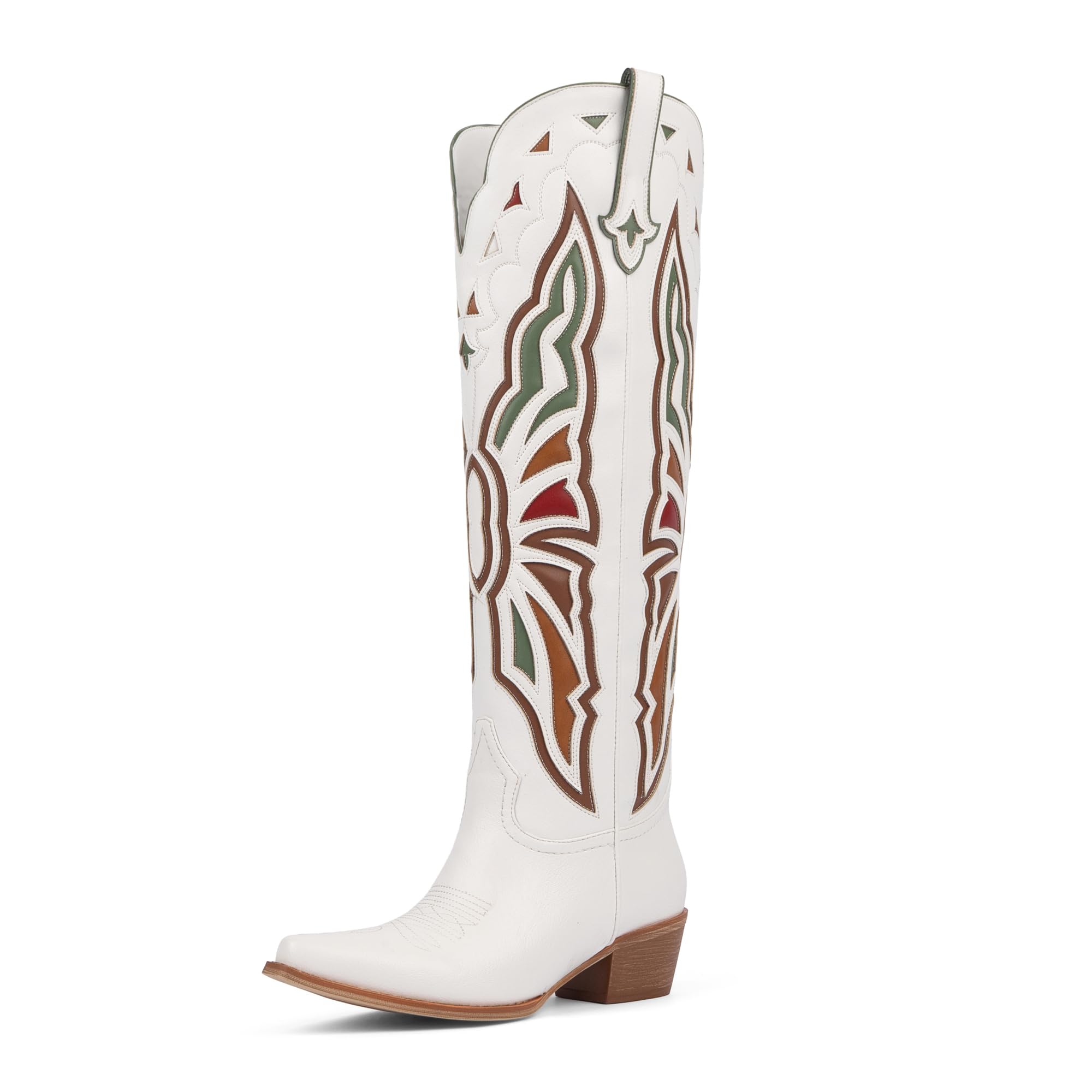 Modatope Cowboy Boots for Women Knee High Chunky Heel Butterfly Cowgirl Boots Wi