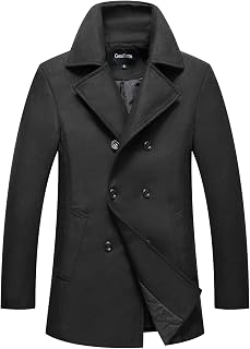 chouyatou Men's Classic Notched Collar Double Breasted Wool Blend Pea Coat