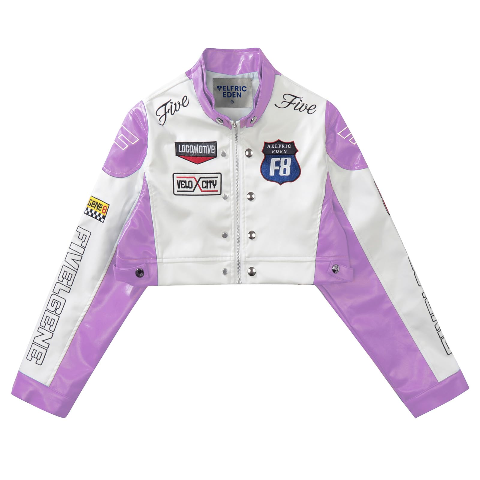 Aelfric Eden Cropped Leather Jacket Women PU Crop Moto Biker Racing Trendy Fashi