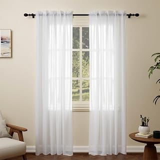 Pacok White Voile Curtains 84 Drop, 2 Panels Rod Pocket W56xL84 Inch | See Through Net Curtains for Windows Long Washable Sheer Curtain Panel for Living Room, Bedroom, Kitchen 142 x 213cm Drop