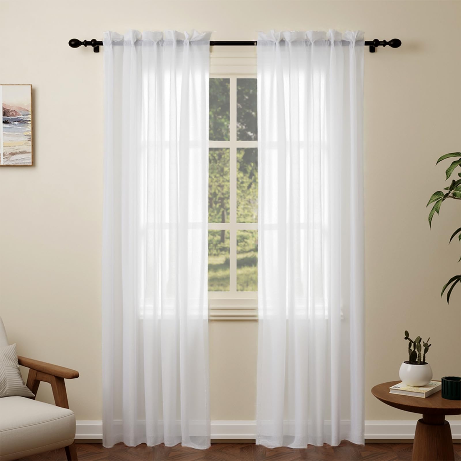 Pacok White Voile Curtains 84 Drop, 2 Panels Rod Pocket W56xL84 Inch | See Throu