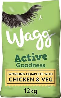 Wagg Active Goodness Complete Dry Adult Dog Food Chicken 12kg | Meaty Ingredients Come 1st - 100% Balanced with Natural Ingredients - Supports Digestive Health
