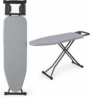 Pvixou Full Size Ironing Board, 7-Level Height, Iron Rest, 43 x 13 in | 110 x 33 cm ironing surface, 7 height levels from 69-89 cm, heat-resistant cover, iron rest and fold-flat storage.